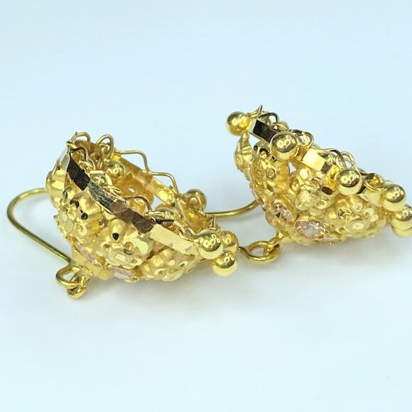 22K yellow gold Floral Filigree Jhumki earrings 5.6g 1.5" JR8567 - Picture 6 of 6